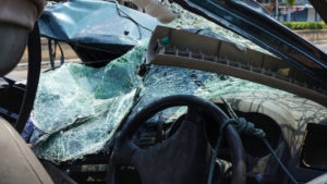 Destroyed Windshield Front Part Car