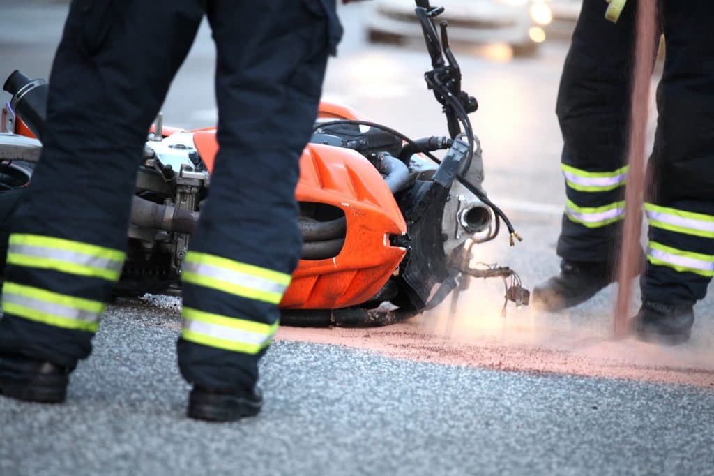 Police cleaning up the scene of a motorcycle accident in Austin, TX.