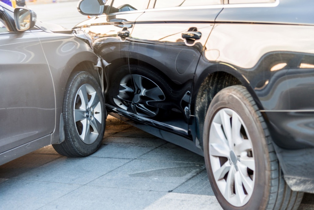 closeup of two car accident.